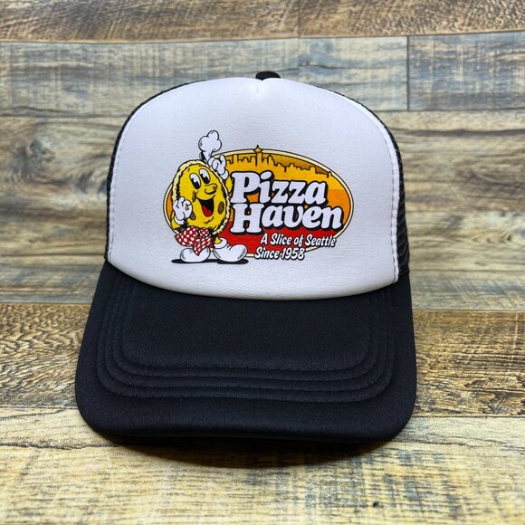 Pizza Haven Mens Trucker Hat Black Snapback Seattle Adjustable Baseball Cap - Picture 2 of 7